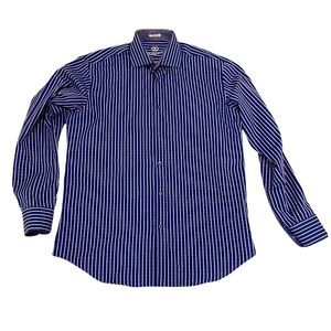 Bugatchi Men’s Long Sleeved Button Down Shirt Royal blue w/ Silver Gray Stripes